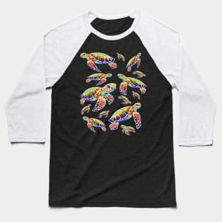 Rainbow Sea Turtles Design Baseball T-Shirt